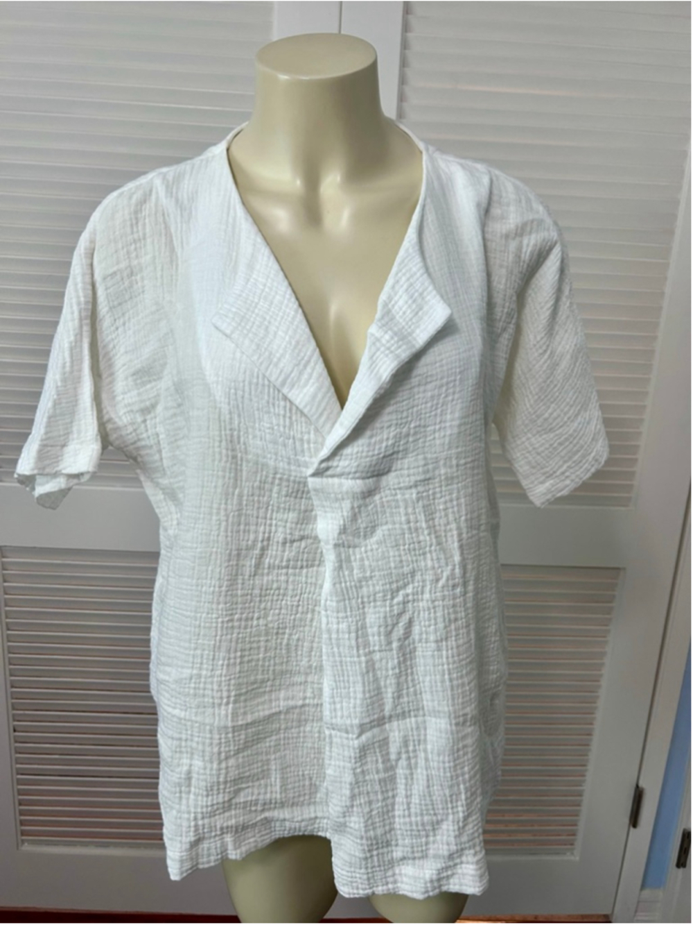 HATCH White Crinkle Cotton Tunic Top One Size V-Neck Textured Gauze